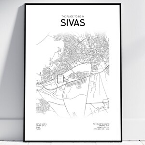Mapa da cidade do Estádio Sivasspor Kulübü | Pôster/Download digital | Decoração de parede para impressão | Projeto de Siva | Presente para torcedor do Sivasspor, Baba, Turkye