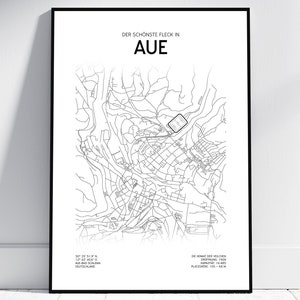 Plan de la ville du stade Aue | Affiche/Téléchargement numérique | Carte de football | Carte Aue, Deuxième Bundesliga | Cadeau Aue Fan, papa | conception, décoration,