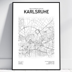 Plan de la ville du stade de Karlsruhe | Affiche/Téléchargement numérique | Conception de football | Carte de Karlsruhe | Cadeau pour tous les habitants de Karlsruhe, décoration murale