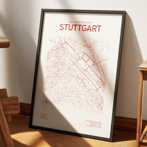 Plan de la ville du stade de Stuttgart | Téléchargement numérique | Carte de football | Carte de Stuttgart | Cadeau pour chaque fan de Stuttgart, design Souabe