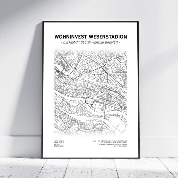 Weserstadion – SV Werder Bremen Stadtkarte | Poster/Digitaler Download | Bremen Karte | SVW | Lebenslang Grün-Weiß