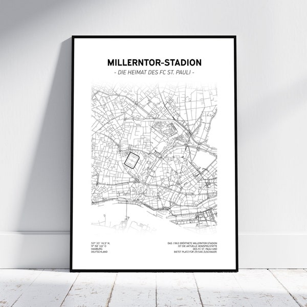 Millerntor-Stadion – FC St. Pauli Stadtkarte | Poster/Digitaler Download | Fußball Map | Hamburg Karte | Stadion | Pauli