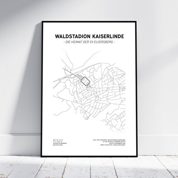 Waldstadion Kaiserlinde – SV Elversberg Stadtkarte | Digitaler Download | Fußball Map | Elversberg Karte | Saarland Design | Paul Wanner Fan