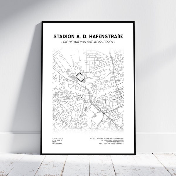 Stadium on Hafenstrasse – Rot-Weiß Essen city map | Poster/Digital Download | Football Map | Food Map | RW food gift fan, dad
