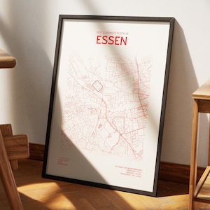 Essen Stadion Stadsplattegrond | Poster/digitaal downloaden | Voedselkaart, design voetbal | Cadeau voor elke foodfan, wanddecoratie