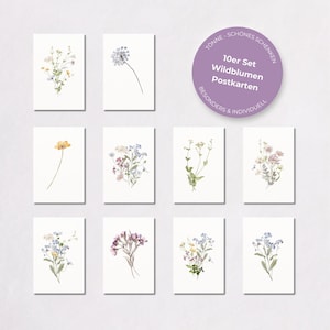 Postkarten Wildblumen Aquarell 10er Set | Kartenset Blumenwiese Blumen, Umschläge, Struktur A6, Florale Motive, Glückwunschkarten | Tönne