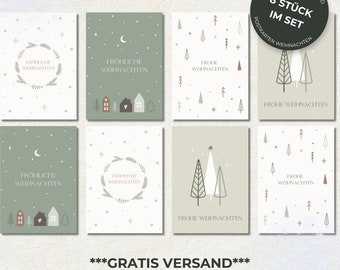 Weihnachtskarten 8er-Set | Kartenset Weihnachten, Kraftpapier Umschläge, A6, Weihnachtskarte, Postkarten, Weihnachtspost | Tönne