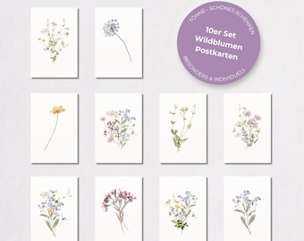 Postkarten Wildblumen Aquarell 10er-Set | Kartenset Blumenwiese Blumen, Umschläge, Struktur A6, Florale Motive, Glückwunschkarten | Tönne