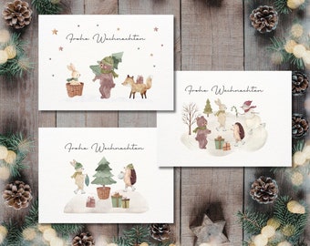 Weihnachtskarten Aquarell Tiere 3er-Set | Kartenset Weihnachten, Kinder, Waldtiere, A6, Weihnachtsmotive, Postkarten, Weihnachtspost | Tönne