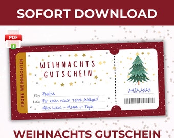 Weihnachten Geschenk Gutschein Druckvorlage |  Wunscherfüller Last-Minute-Geschenk Gutschein | Digitaler Download PDF ausdrucken | Tönne