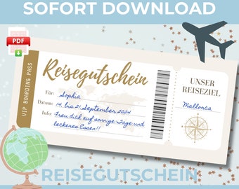 Reisegutschein Druckvorlage | VIP Boarding Flug Ticket - Personalisierter Gutschein Reise Geschenkgutschein | Digitaler Download PDF | Tönne