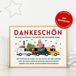 Dankeschön Schild Paketbote Postbote Zusteller Lieferanten Lieferfahrer Briefträger | Weihnachten Danke Vorlage Digitaler Download | Tönne