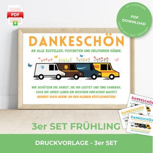 Dankeschön Schild Paketbote Postbote Zusteller Lieferanten Lieferfahrer Briefträger | 3er Set Frühling Danke Vorlage Download | Tönne