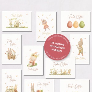 Osterkarten Aquarell Pastell 10er-Set Postkarten Frohe Ostern mit Hase, Osterkarte Umschläge, Struktur A6, Tönne Bild 1