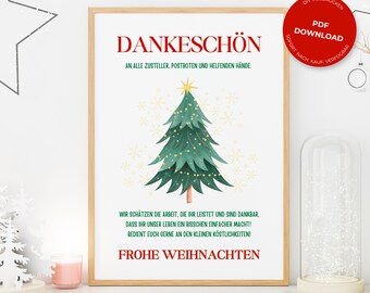 Dankeschön Schild Paketbote Postbote Zusteller Lieferanten Lieferfahrer Briefträger 2 | Weihnachten Danke Vorlage Digitaler Download | Tönne