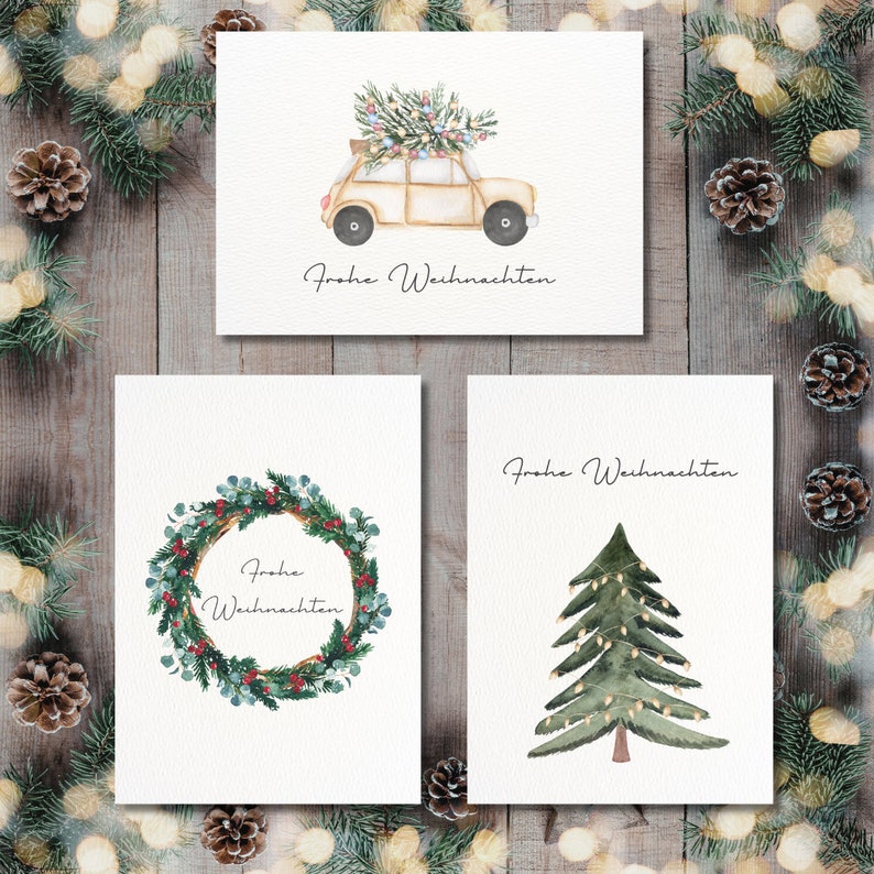 Weihnachtskarten Aquarell Boho Skandi 10er-Set Kartenset Weihnachten, Umschläge, Struktur A6, Weihnachts-Motive, Weihnachtspost Tönne Bild 7