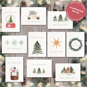 Weihnachtskarten Set Aquarell Boho Skandi | 10er Set Klappkarten mit Umschlägen | Karten Weihnachten auf Premium Naturpapier | Tönne