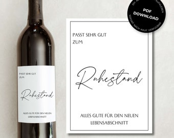 Weinetikett Ruhestand Geschenk | Abschied Kollegen Rente Persönlich Kreativ Wein Etikett | DOWNLOAD | DIY Ausdrucken & Aufkleben | Tönne