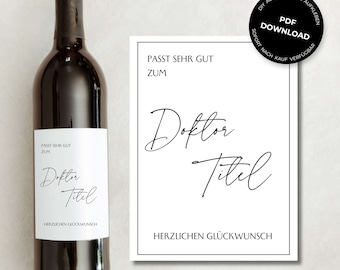Weinetikett Doktor Titel Geschenk Promotion | Persönlich Kreativ Wein Etikett | DOWNLOAD | DIY Ausdrucken & Aufkleben | Tönne