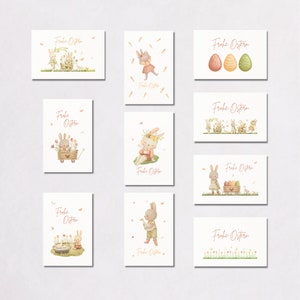 Osterkarten Aquarell Pastell 10er-Set Postkarten Frohe Ostern mit Hase, Osterkarte Umschläge, Struktur A6, Tönne Bild 4