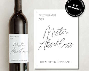 Weinetikett Master Abschluss Geschenk | Persönlich Kreativ Wein Etikett | DOWNLOAD | DIY Ausdrucken & Aufkleben | Tönne