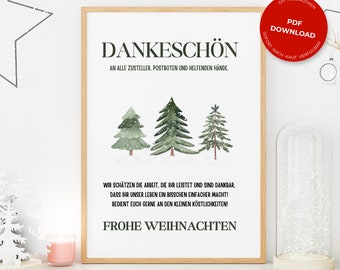 Dankeschön Schild Paketbote Postbote Zusteller Lieferanten Lieferfahrer Briefträger 3 | Weihnachten Danke Vorlage Digitaler Download | Tönne