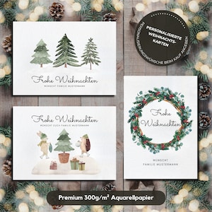 Personalisierte Weihnachtskarten Aquarell im 10er Set | Kartenset Weihnachten, Personalisiert, Postkarten, Weihnachtspost | Tönne