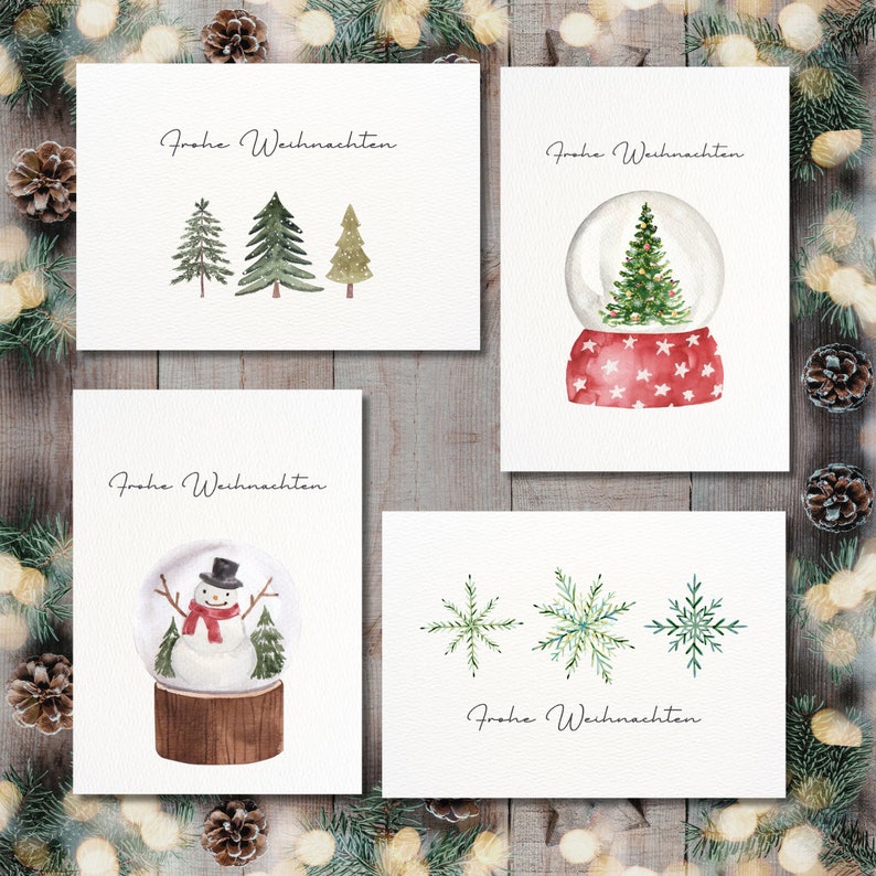 Weihnachtskarten Aquarell Boho Skandi 10er-Set Kartenset Weihnachten, Umschläge, Struktur A6, Weihnachts-Motive, Weihnachtspost Tönne Bild 8