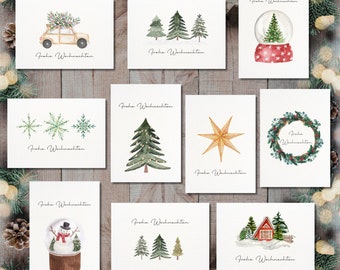 Weihnachtskarten Aquarell Boho Skandi 10er-Set | Kartenset Weihnachten, Umschläge, Struktur A6, Weihnachts-Motive,  Weihnachtspost | Tönne