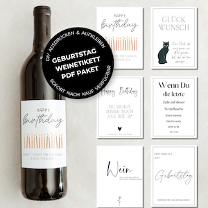 Paket Weinetiketten Geburtstag | Happy Birthday Geburtstag Geschenk Kreativ Wein Etikett | PDF DOWNLOAD | DIY Ausdrucken & Aufkleben | Tönne