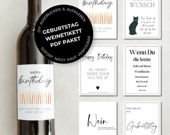 Paket Weinetiketten Geburtstag | Happy Birthday Geburtstag Geschenk Kreativ Wein Etikett | PDF DOWNLOAD | DIY Ausdrucken & Aufkleben | Tönne