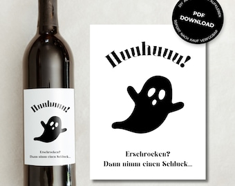 Weinetikett Halloween Gespenst | Geschenk Witzig Kreativ Wein Etikett Gastgeschenk | DOWNLOAD | DIY Ausdrucken & Aufkleben | Tönne