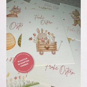 Osterkarten Aquarell Pastell 10er-Set Postkarten Frohe Ostern mit Hase, Osterkarte Umschläge, Struktur A6, Tönne Bild 3