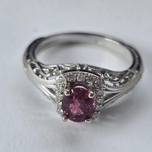 1.04ct Oval Shaped Red Ruby &  Diamond 14K Ring, Untreated