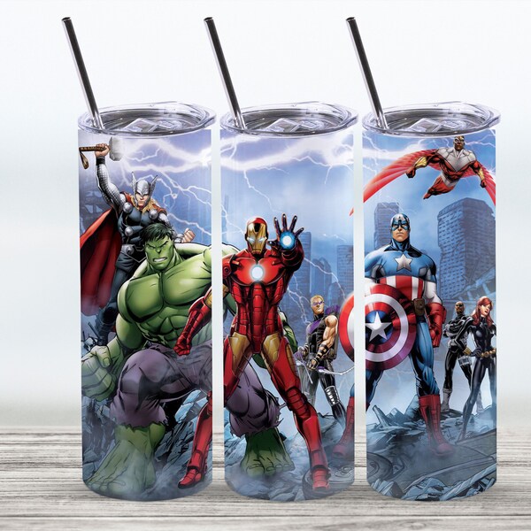 Marvel Heroes Tumbler Skinny / Marvel Heroes Mock-up Straight Design PNG - INSTANT DOWNLOAD - Sublimation Wrap Design, Tumbler Wrap Png