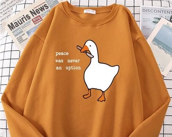 Solid Color Goose Print Sweatshirt, Angry Silly Goose Sweatshirt, Pullover Sweatshirt, Casual Streetwear Sweasthirt, Solid Color Sweatshirt