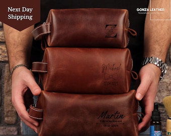 Personalized Leather Dopp Kit for Men, Custom Toiletry Bag, Travel Shaving Organizer, Handmade Grooming Gift for Groomsmen