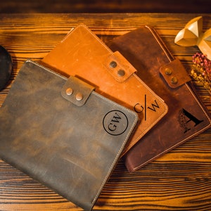 Monogrammed Leather Notebook Cover, Handcrafted Padfolio, Refillable Diary Cover, Vintage Christmas Gift for Women, Corporate Gifts