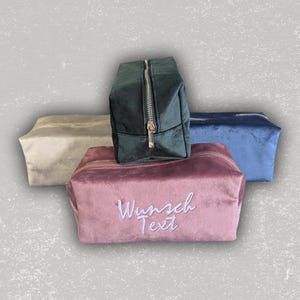 Kosmetiktasche bestickt | Personalisiert, Wunschtext, Name | für Sie | Rosa, Grau, Grün, Blau | Schönes Geschenk Freundin, Individuell