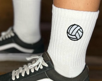 Socks Icon Embroidery Volleyball | for him and her | Size 35-50 | Black+white | Nice gift for friends | Volleyball, sports and much more.