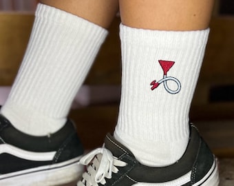 Socken Personalisierte Icon Stickerei | für Sie und Ihn | Gr. 35-50 | Schwarz+weiß | Schönes Geschenk Freunde | Food, Drinks, Festival uvm.