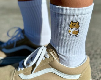 Socks embroidered | Hamster Icon | for him and her | Gr. 35-50 | Black+white | Nice gift friends | domestic animal