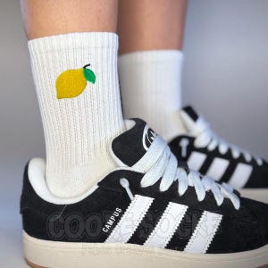 Socken bestickt | Zitrone Icon 115 | für Sie, Ihn, Kinder | Gr. 27-50 | Baumwolle | Schwarz & Weiß | Geschenk Foodies, Foodlover, Cocktail