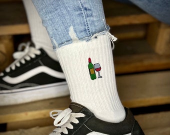 Socken bestickt | Wein Icon