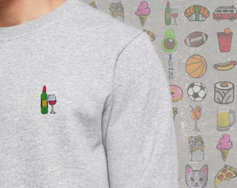 Sweatshirt lustige Icons Stickerei | für Sie und Ihn | Gr. XS-XXL | Schwarz+grau | Schönes Geschenk Freunde | Food, Drinks, Hobbys uvm.