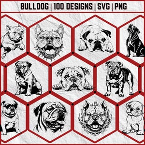 Bulldog SVG and PNG Bundle: 100 Dog Art Designs (Digital Download).