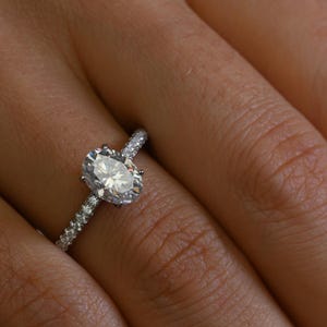 Oval Moissanite Ring, Oval Pave Diamond Ring, 925 Sterling Silver Engagement Ring, Anniversary Gift for Her, Personalized Ring for Women