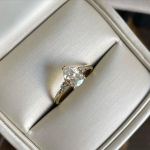 Pear Diamond Engagement Ring, Three Stone Lab Grown Diamond Ring, 14K Yellow Gold Anniversary Gifts,  Personalized Ring for Women, CVD Ring
