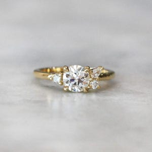 Round Cut Moissanite Engagement Ring, Cluster Diamond Wedding Ring, 14K Yellow Gold Anniversary Gifts, Personalized Gift, Wedding Ring