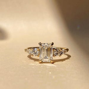 Emerald Cut Moissanite Ring: 925 Sterling Silver Anniversary Ring